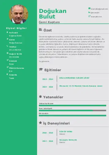 Gemi Kaptanı CV Örnekleri cv indir